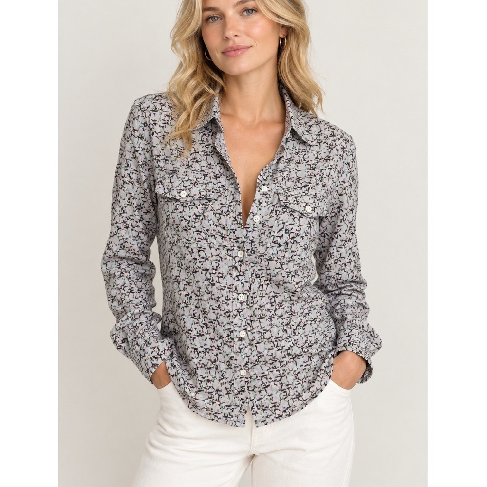 Barbara Bui Initials Womens 100% Silk Abstract Print Button Down Blouse Size 4